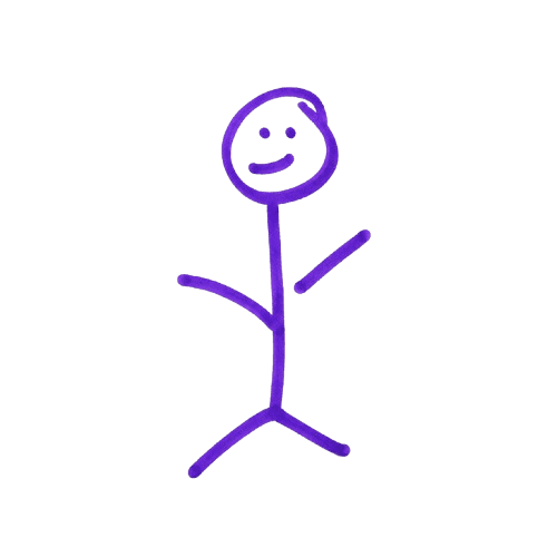 The original purple hand-drawn Comrade stick figure